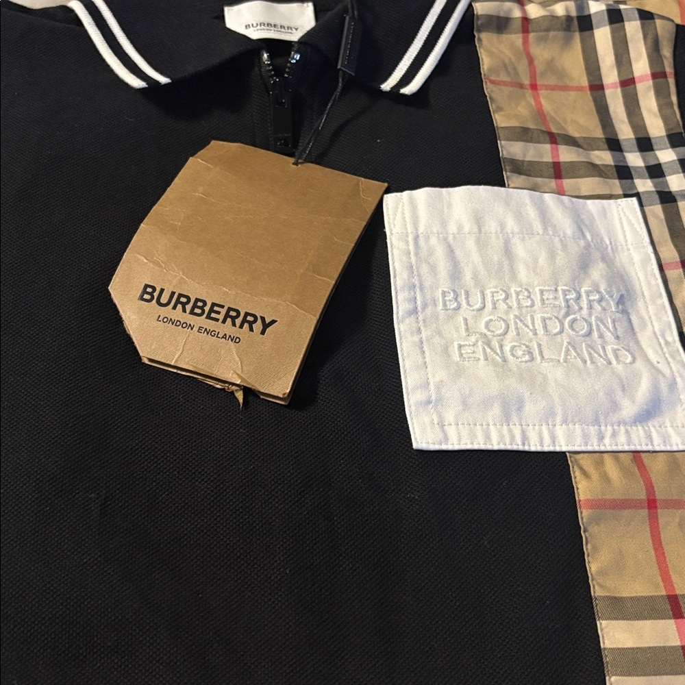 Burberry Black Polo with Plaid Detail